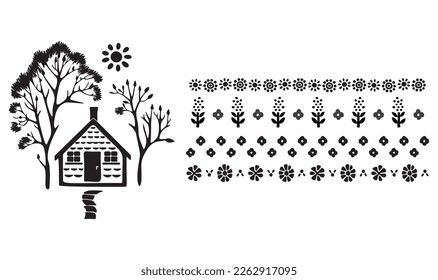 Collection of cute house illustration set. Vector set of village buildings in rustic homestead style. 