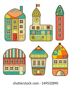 Collection of cute houses. Vector cartoon set.