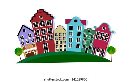 Collection of cute houses in a whimsical childlike style