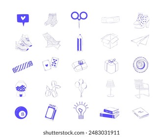 Collection of cute icons. Festive, nostalgic icons. Editable vector illustration.