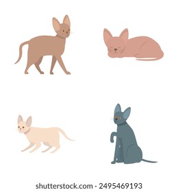 Collection of cute illustrated cats standing, lying, and sitting in simple, modern style