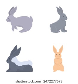 Collection of cute illustrated rabbits in various poses on a plain background, suitable for children's designs