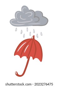 Collection of cute illustrations, a cozy rainy day, hygge, raindrops falling from a cloudy sky, cloud and rain, a set of rainy autumn, autumn pumpkin, vegetable. Cartoon illustration, modern design