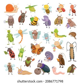 Collection of cute insects in cartoon style. Illustrations for children.