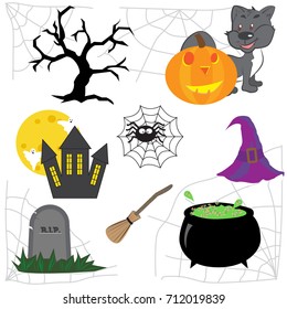 Collection of cute items Halloween characters for your design