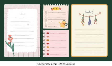 Collection of cute journaling elements including notes stickers and labels with colorful designs perfect for scrapbooking planner decoration and creative stationery needs