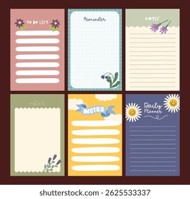 Collection of cute journaling elements including notes stickers and labels with colorful designs perfect for scrapbooking planner decoration and creative stationery needs