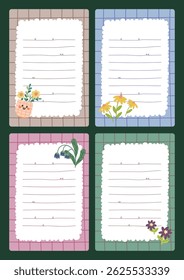 Collection of cute journaling elements including notes stickers and labels with colorful designs perfect for scrapbooking planner decoration and creative stationery needs