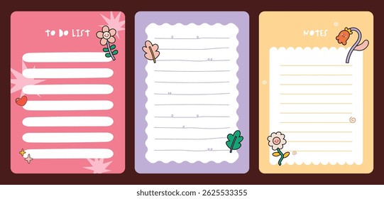 Collection of cute journaling elements including notes stickers and labels with colorful designs perfect for scrapbooking planner decoration and creative stationery needs