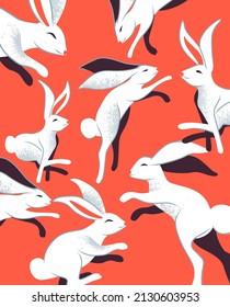 A collection of cute jumping rabbits. Easter decoration celebrations vector illustration.
