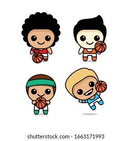 collection of cute kawaii basketball character 