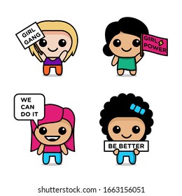 collection of cute kawaii girl feminist campaign character 