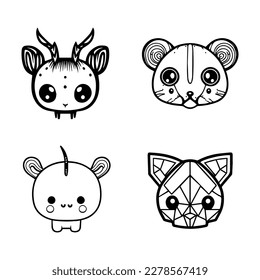 Una colección de criaturas míticas kawaii lindas como logos de animales, con unicornios, dragones, fénix y más en el estilo de arte de la línea dibujada a mano