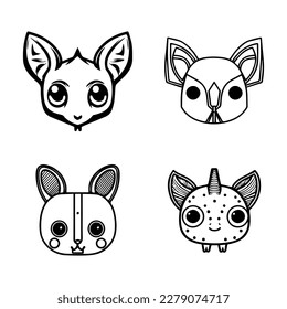 A collection of cute kawaii mythical creatures as animal logos, featuring unicorns, dragons, phoenixes, and more in Hand drawn line art style