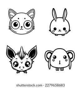 Una colección de criaturas míticas kawaii lindas como logos de animales, con unicornios, dragones, fénix y más en el estilo de arte de la línea dibujada a mano