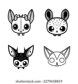 Una colección de criaturas míticas kawaii lindas como logos de animales, con unicornios, dragones, fénix y más en el estilo de arte de la línea dibujada a mano