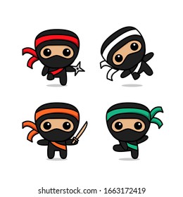 collection of cute kawaii ninja character 