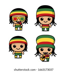collection of cute kawaii Rasta reggae character 