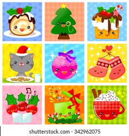 collection of cute kawaii style Christmas cartoons