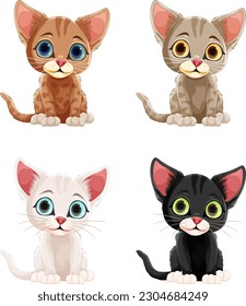 Collection of cute kitten cartoon characters illustration