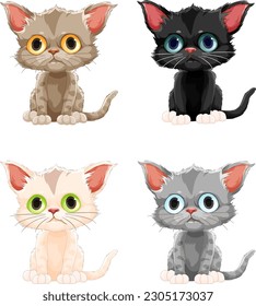 Collection of cute kitten cartoon characters illustration