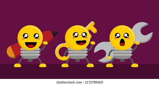 A collection of cute Lamp mascot design illustrations. The type of cute mascot logo that is suitable for light shops, power companies, funny game enthusiasts or the community.