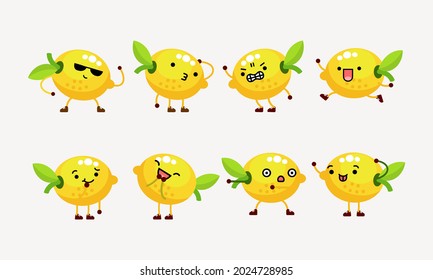 collection of cute lemon character mascot illustration with different pose and facial expression. used for icon, mascot, character and other.