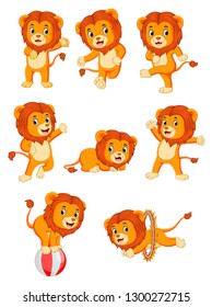 collection of cute lion character cartoon