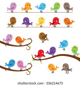 collection of cute little birds of different colors