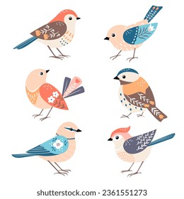 Collection of cute little folk birds.