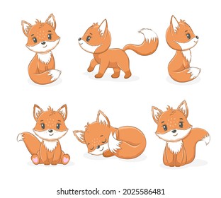A collection of cute little foxes. Vector illustration of a cartoon.