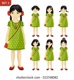 Collection of cute little girls with different hairstyles. Full-length portrait.