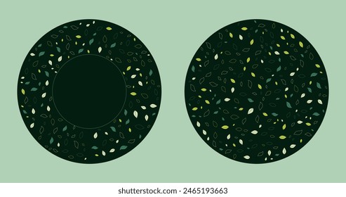 Collection of cute little leaf patterns in 3 color shades forming a circle, suitable for nature themed designs, green energy concepts, botanical illustrations, or eco friendly marketing materials