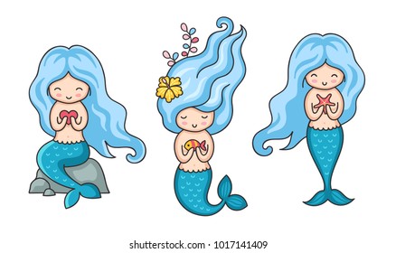 Collection cute little mermaids