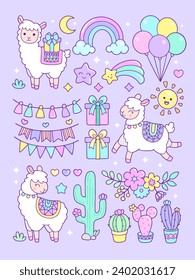 Icono de la colección de pegatinas de cumpleaños de llama alpaca