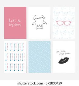 Collection of cute love card. Vector postcard set.