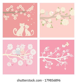 Collection of cute love cards. Cats, birds and butterfly in love. 