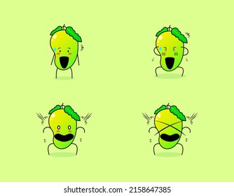 collection of cute mango cartoon character with shocked expression. suitable for emoticon, logo, symbol and mascot. such as emoticon, sticker or fruit logo