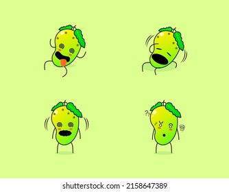 colección de un lindo personaje de dibujos animados de mango con expresión mareada. adecuado para emoticono, logotipo, símbolo y mascota. como emoticono, pegatina o logotipo de fruta