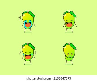 colección de adorables personajes de caricatura de mango con expresión llorosa y triste. adecuado para emoticono, logotipo, símbolo y mascota. como emoticono, pegatina o logotipo de fruta