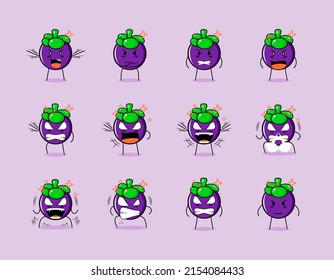 collection of cute mangosteen cartoon character with angry expressions. suitable for emoticon, logo, symbol and mascot