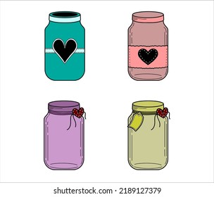 Collection of Cute Mason Jars on White Background 