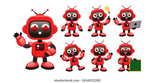 Coleção de robô moderno bonito em vários pose