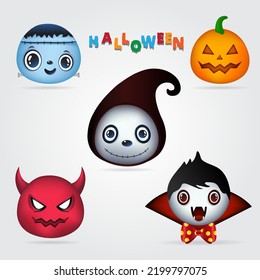 Collection of cute monster halloween costume design vector. Cute Face Monster cartoon vector