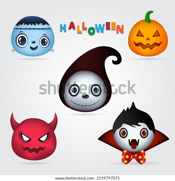 Collection Cute Monster Halloween Costume Design Stock Vector (Royalty