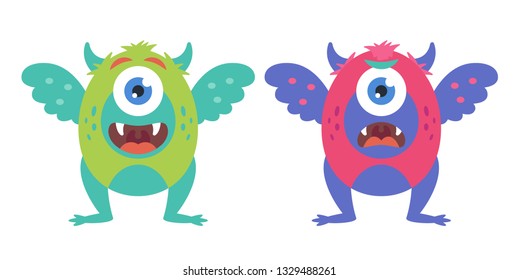 collection of cute monsters on a white background. evil and kind character. vector color illustration