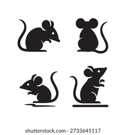 Collection of cute mouse silhouettes, small rodent icons, cartoon style, graphic elements, adorable creatures, isolated.
