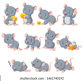 Collection of cute mouse with various posing