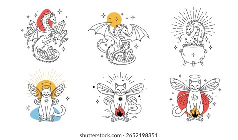 Collection of cute mystical creatures and zodiac symbols art