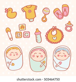 a collection of cute newborn baby and icons
